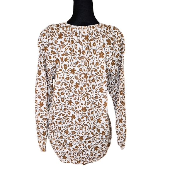 Old Navy Floral Peasant Blouse Brown & White Size XL - Picture 3 of 4